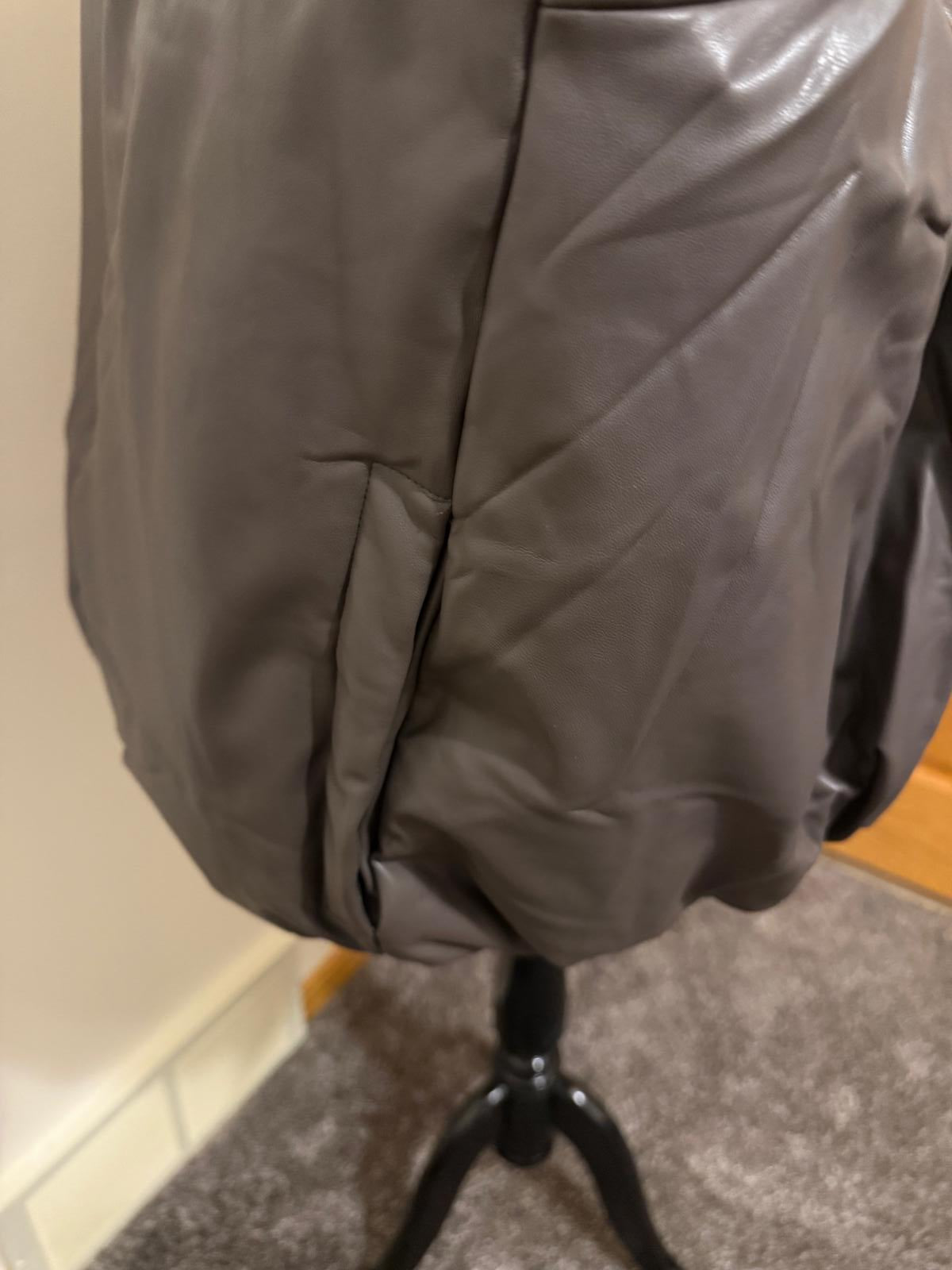 Brown Faux Leather Bomber Length Jacket for Women 3X