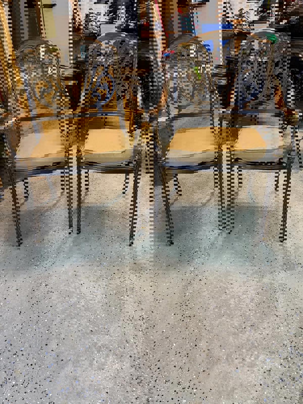 Set of 2 Outdoor Aluminum Dining Chairs with Cushion, Bronze