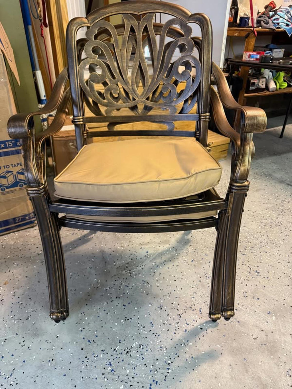 Set of 2 Outdoor Aluminum Dining Chairs with Cushion, Bronze