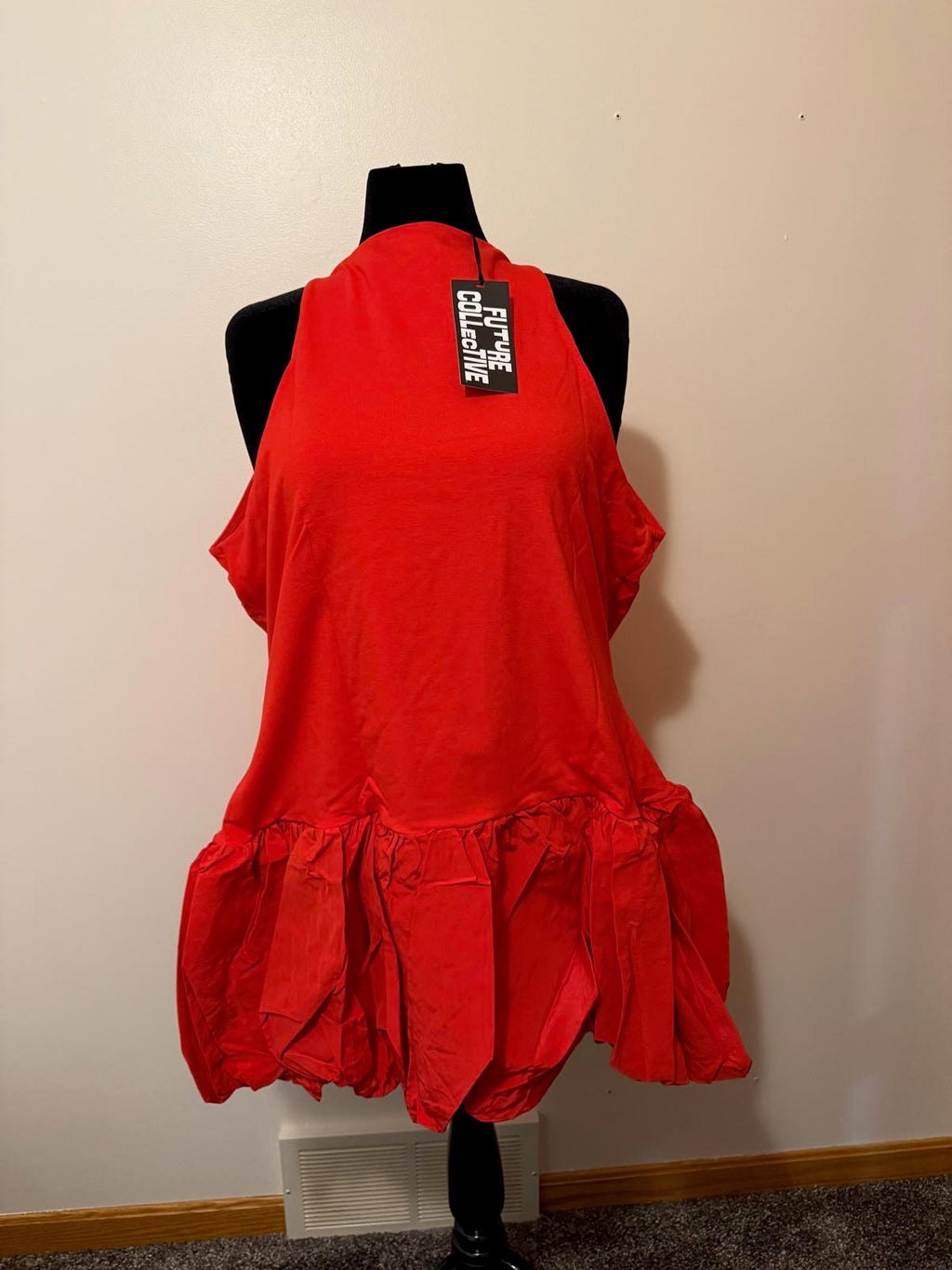 Women's Sleeveless Bubble Hem Dress in Red 3X