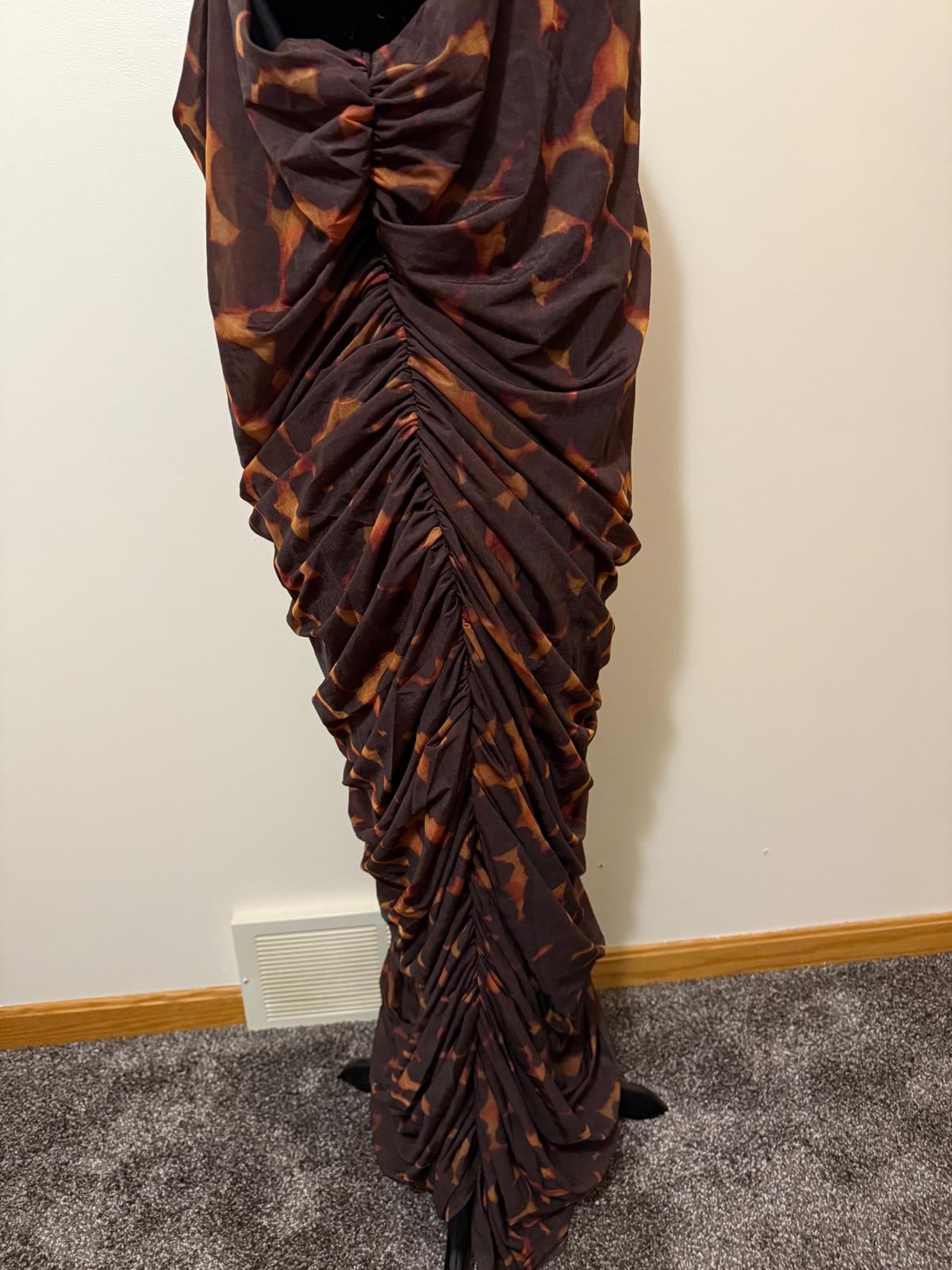 Women's Strapless Brown and Orange Ruched Dress 4X