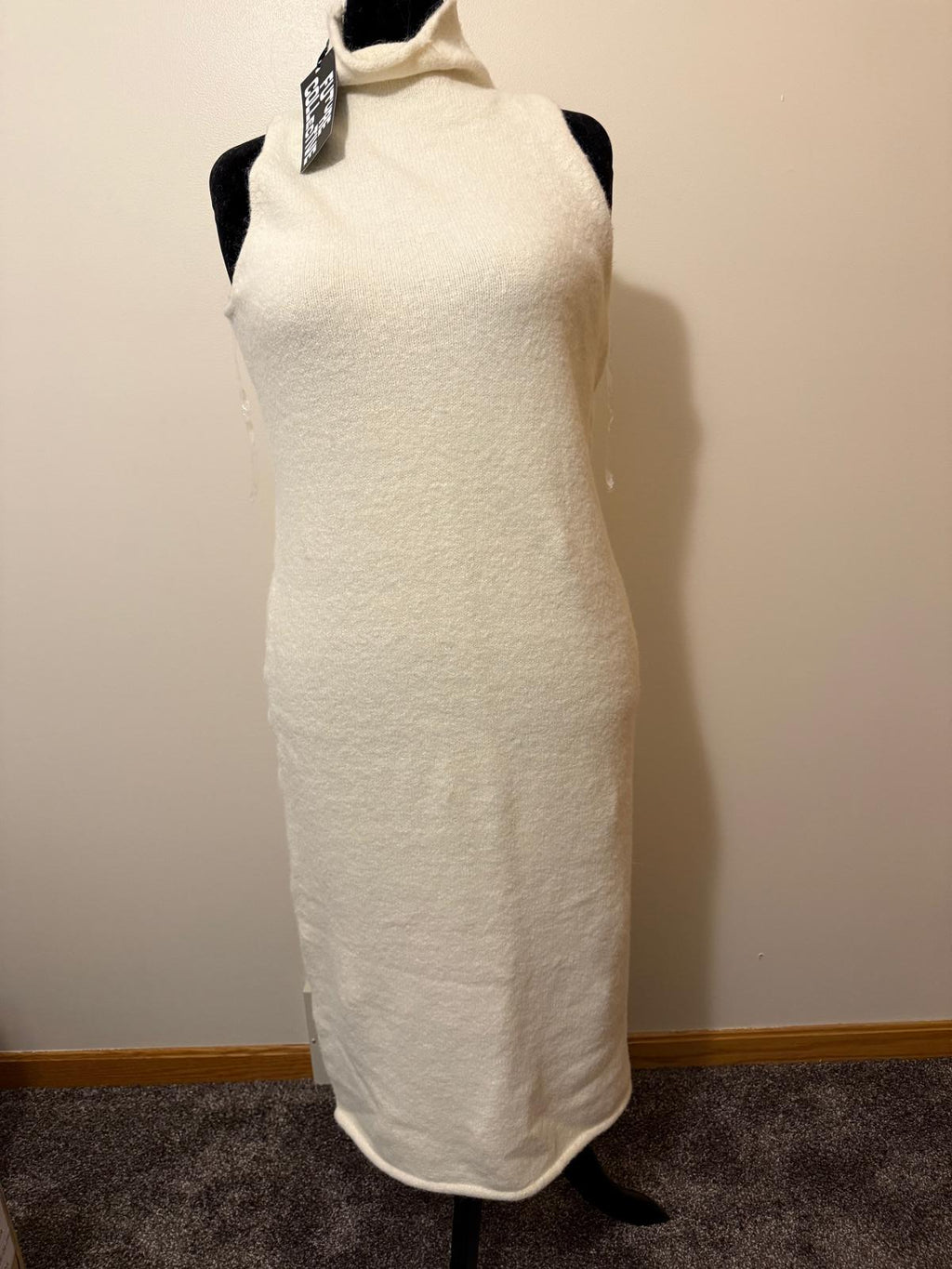 Sleeveless Turtleneck Midi Dress in Cream - 1X