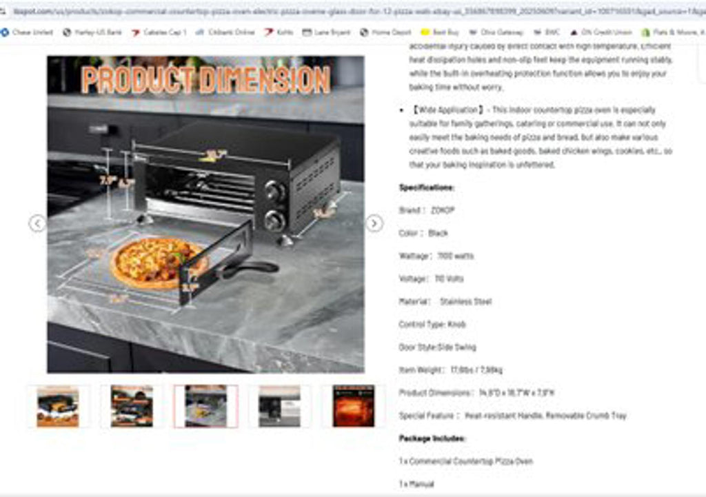 ZOKOP Commercial Countertop Pizza Oven Electric Pizza Ovenw/Glass Door for 12" Pizza