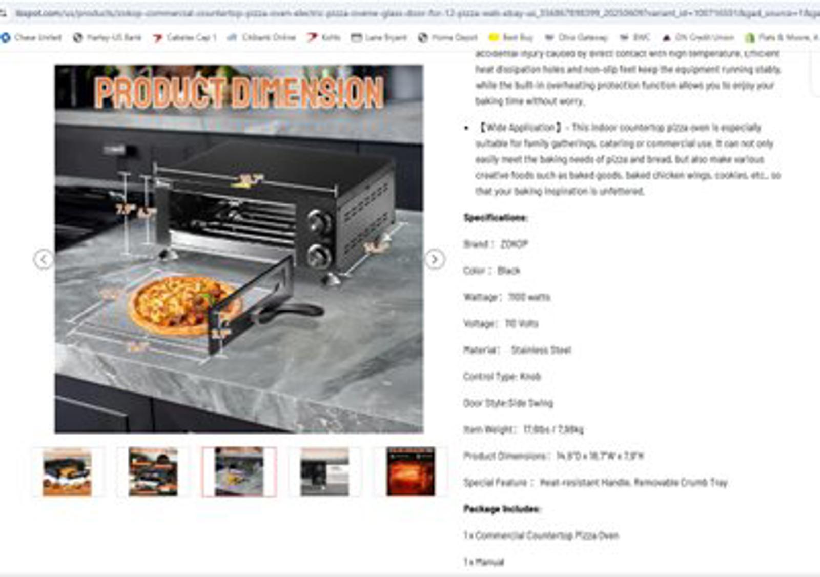 ZOKOP Commercial Countertop Pizza Oven Electric Pizza Ovenw/Glass Door for 12" Pizza