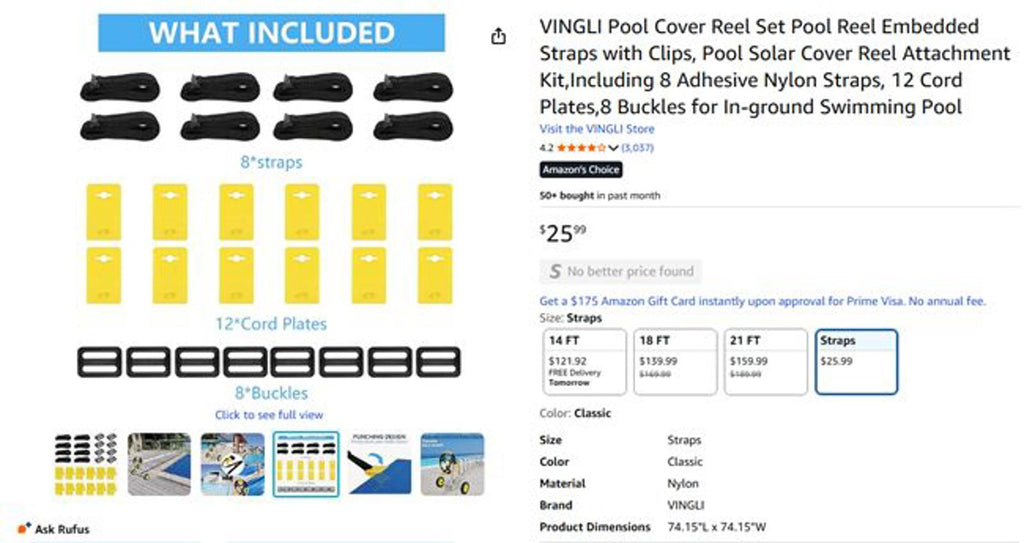 Pool Solar Cover Reel Attachment Kit-Straps and Clips Only