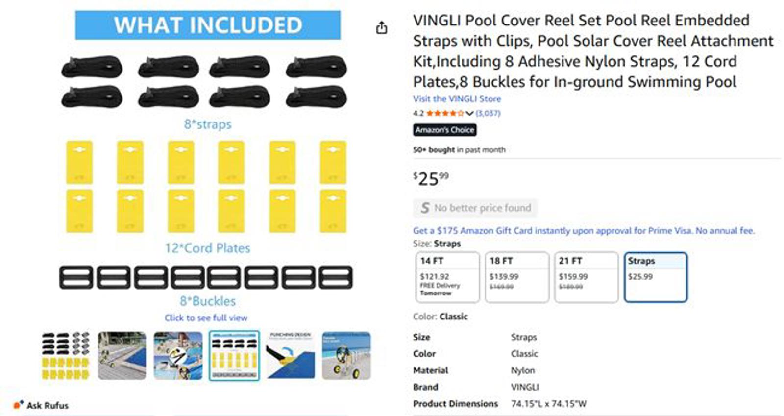 Pool Solar Cover Reel Attachment Kit-Straps and Clips Only