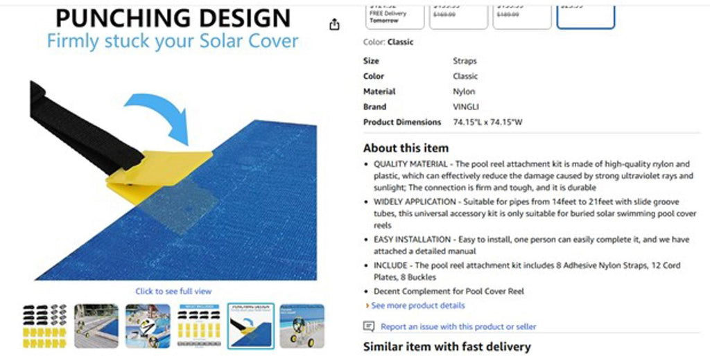 Pool Solar Cover Reel Attachment Kit-Straps and Clips Only