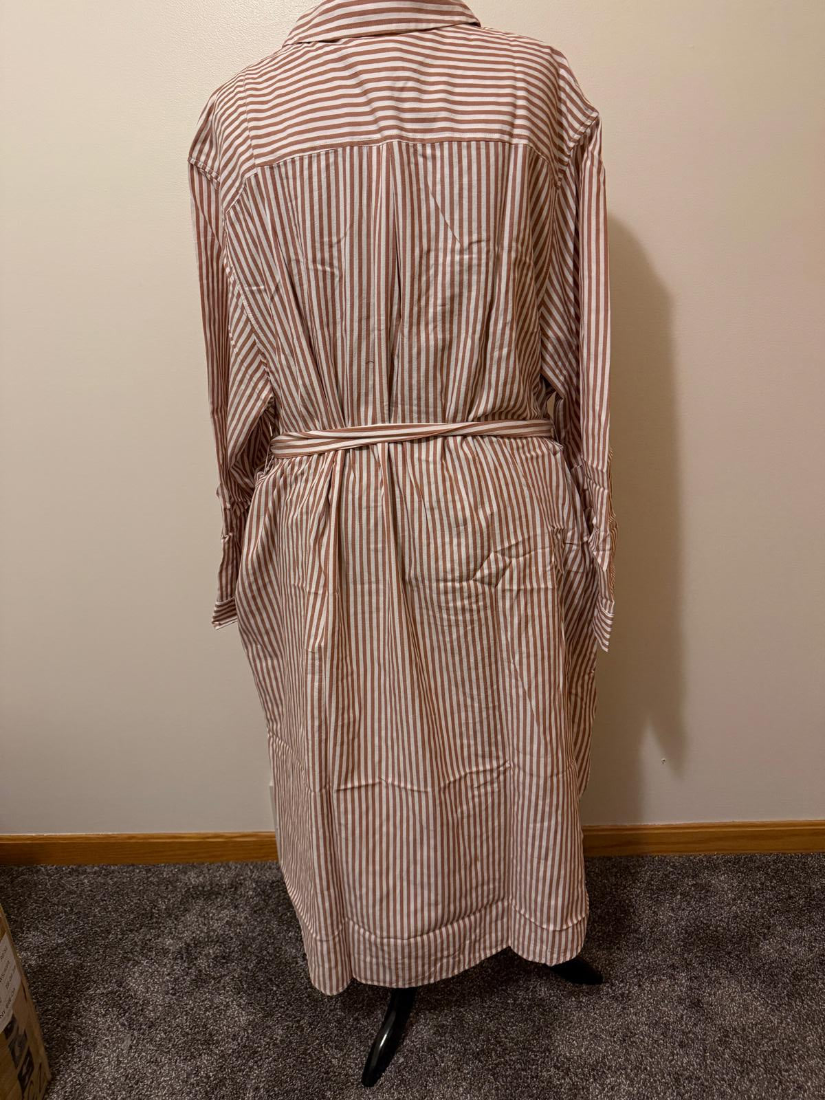 Striped Long Sleeve Shirt Dress with Belt 4X NWT