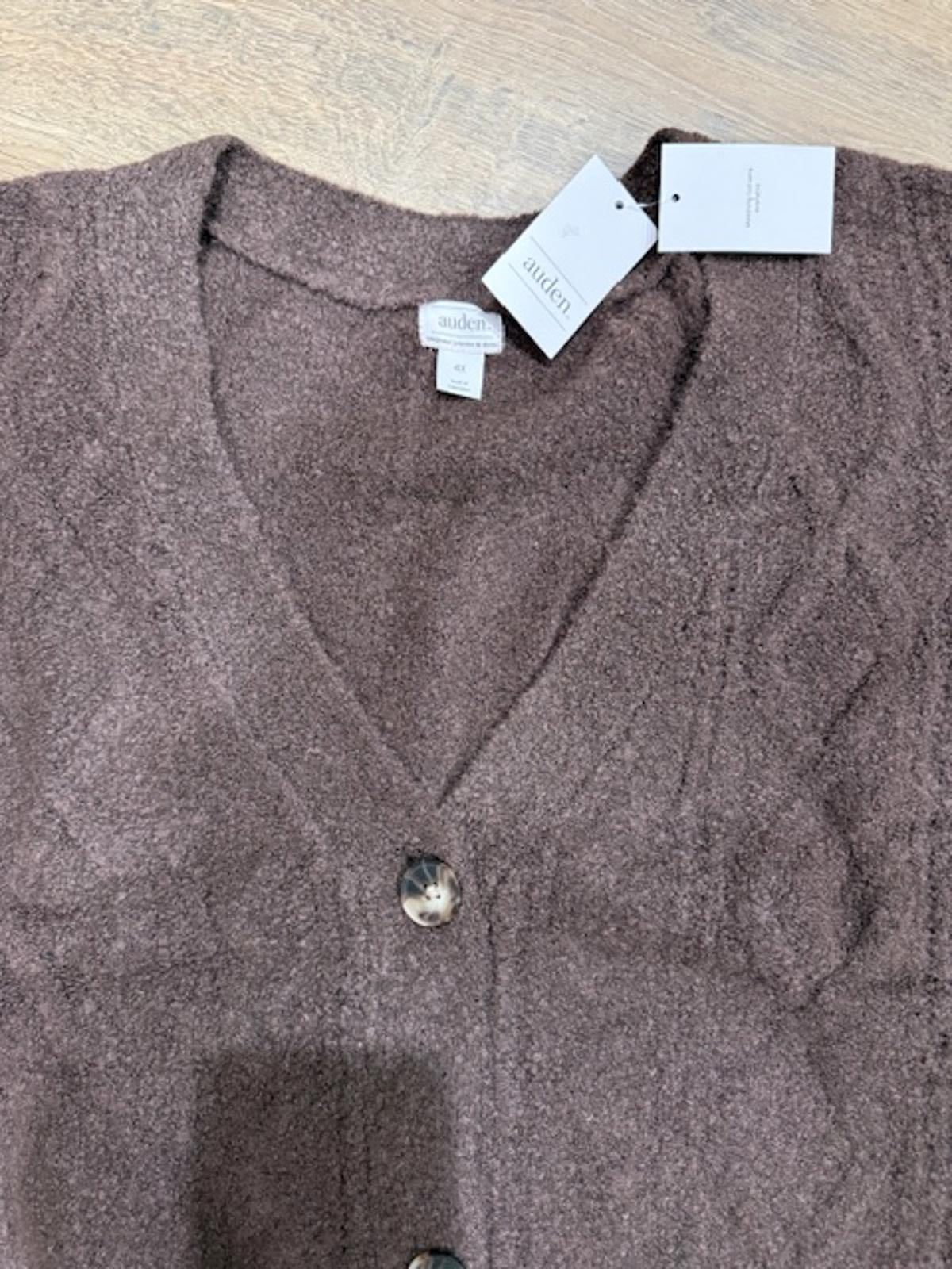 auden Brown Button-Up Knit Cardigan Sweater 4X