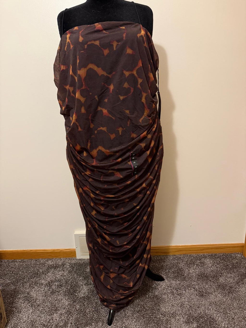 Women's Strapless Brown and Orange Ruched Dress 4X