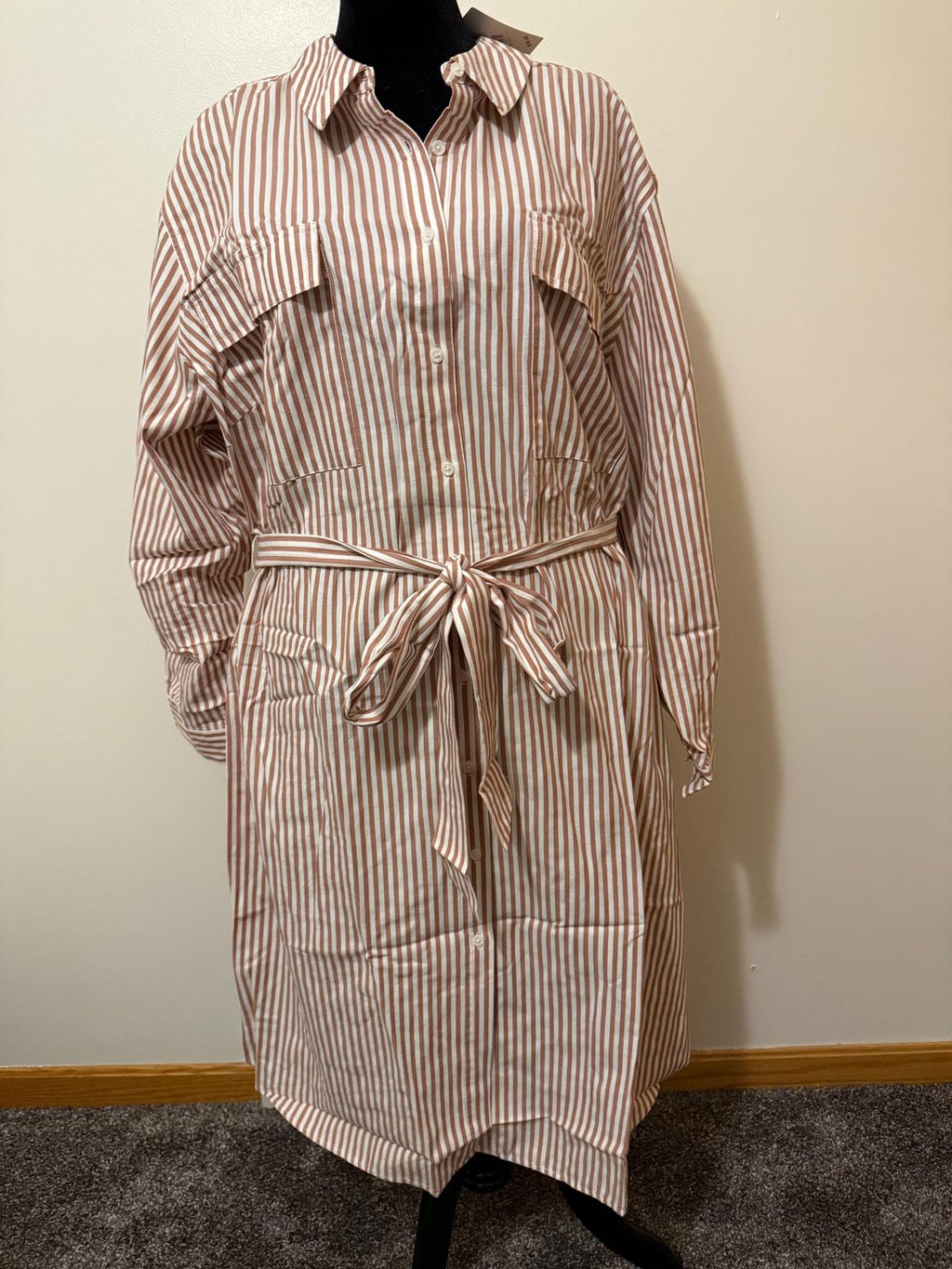 Striped Long Sleeve Shirt Dress with Belt 4X NWT