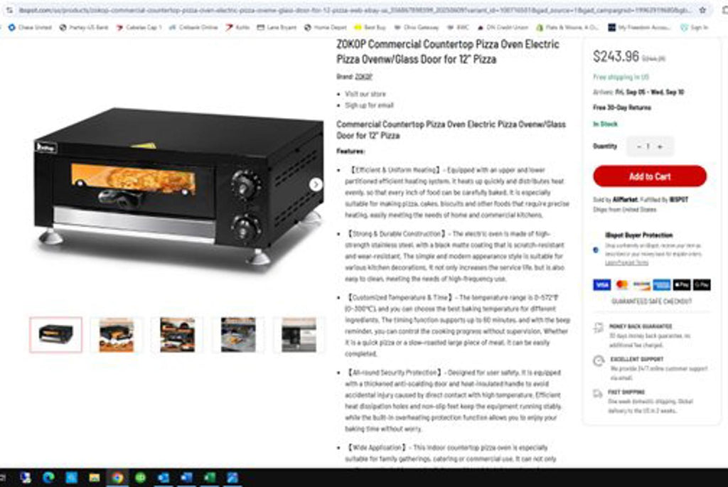 ZOKOP Commercial Countertop Pizza Oven Electric Pizza Ovenw/Glass Door for 12" Pizza