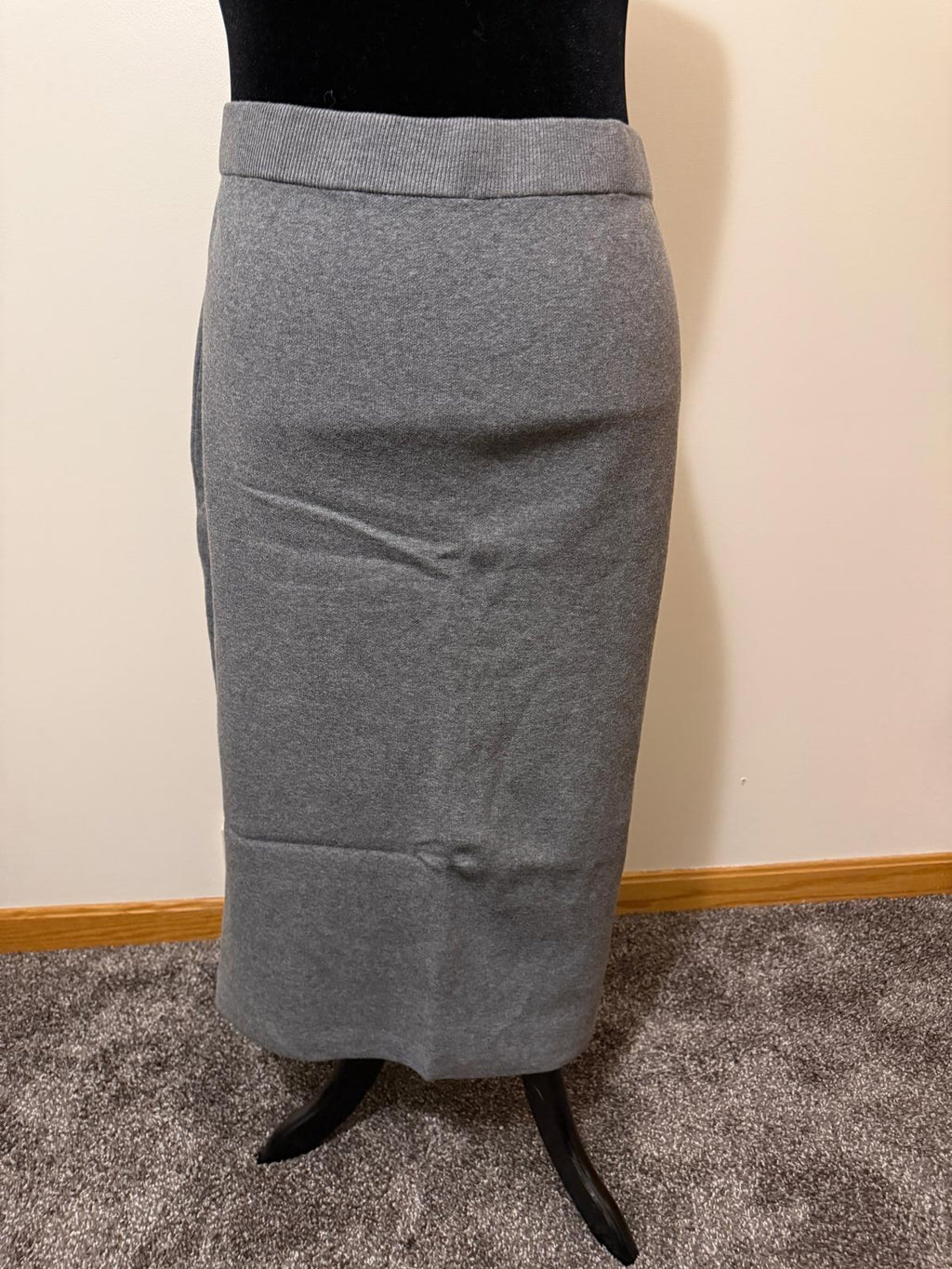 Grey Midi Skirt with Back Slit 4X