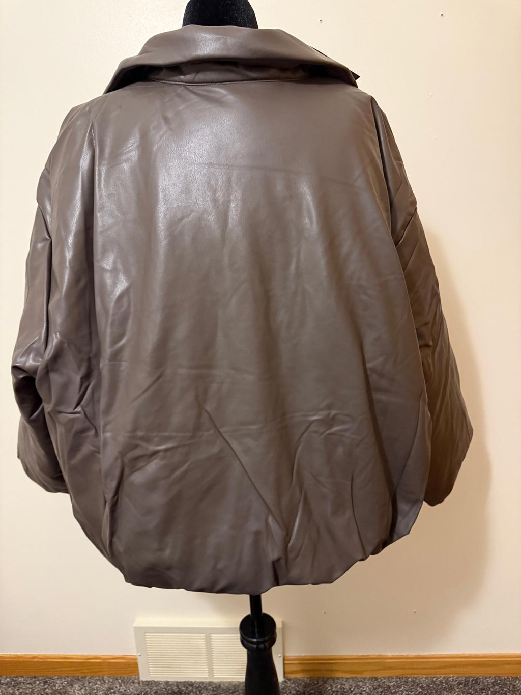 Brown Faux Leather Bomber Length Jacket for Women 3X